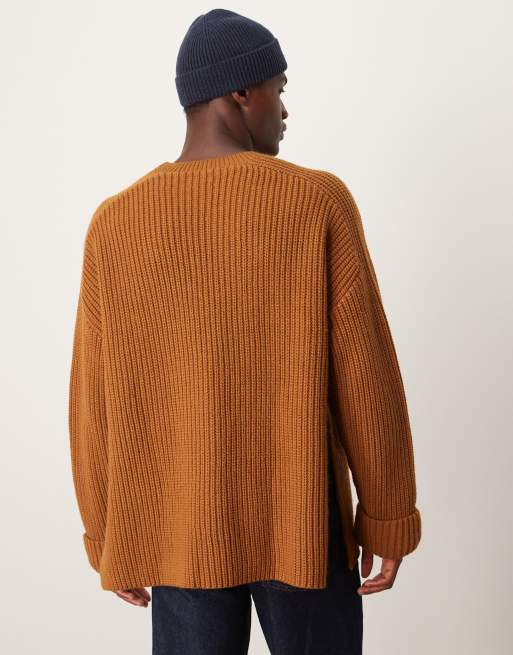 ASOS DESIGN oversized wool mix heavyweight rib jumper with in tan ASOS