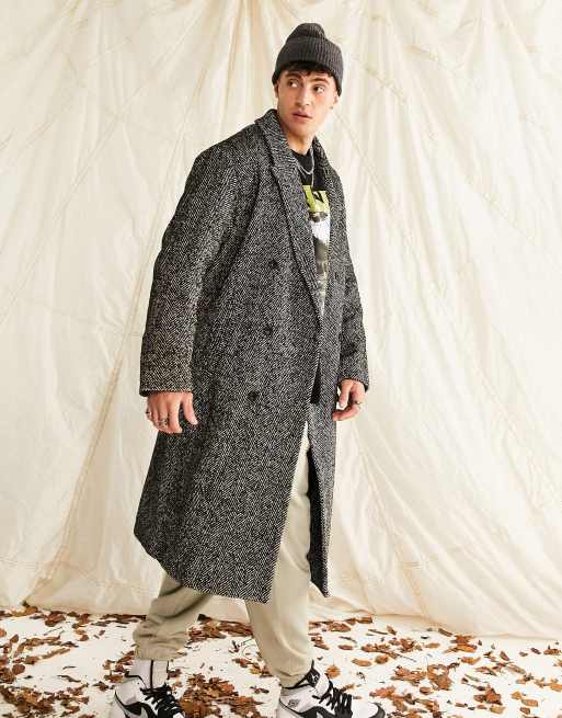 Men's Plus Size Wool Mix Herringbone Overcoat