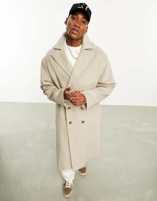 ASOS DESIGN oversized wool mix overcoat in beige | ASOS