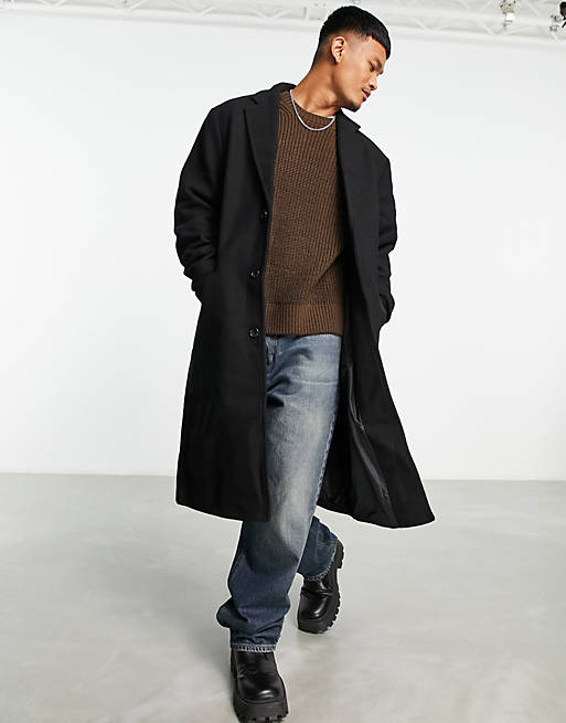 ASOS DESIGN oversized wool mix overcoat in black | ASOS