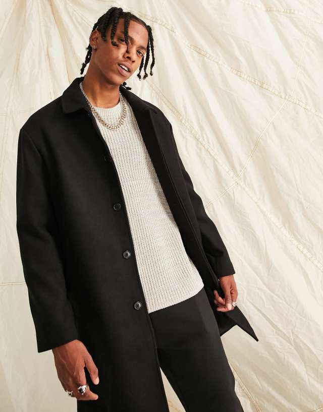 ASOS DESIGN - oversized wool mix overcoat in black