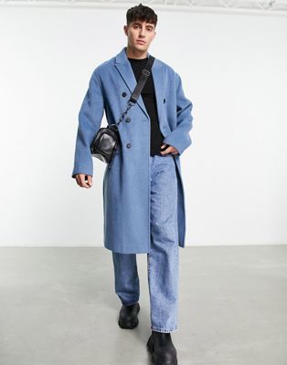 ASOS DESIGN oversized wool mix overcoat in blue