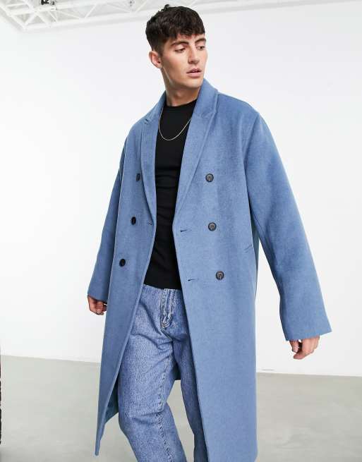 ASOS DESIGN oversized wool mix overcoat in blue ASOS