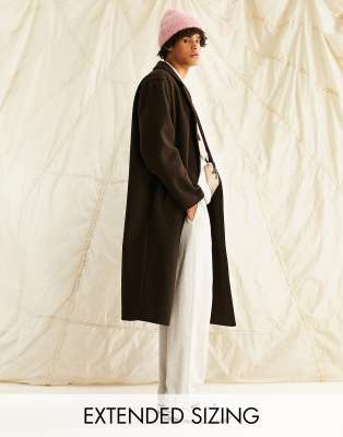 Asos Design Oversized Longline Wool Mix Overcoat In Brown In Brown