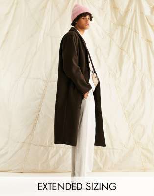 ASOS DESIGN OVERSIZED WOOL MIX OVERCOAT IN BROWN