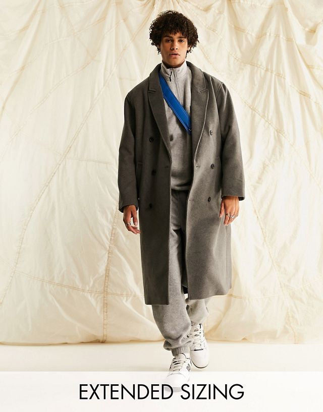 ASOS DESIGN oversized wool mix overcoat in gray