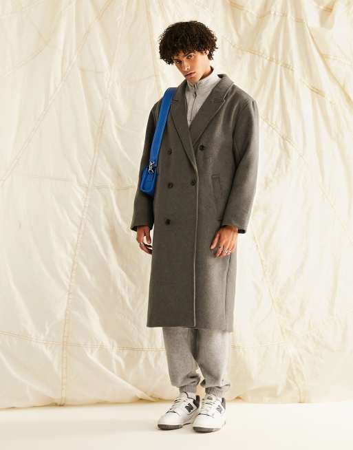 ASOS DESIGN oversized wool mix overcoat in gray