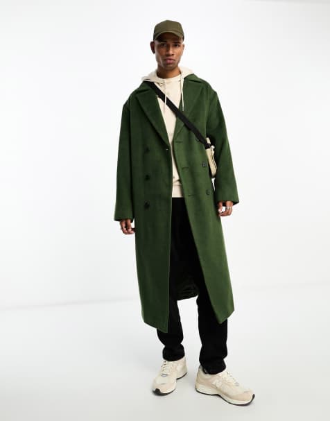 Mens long 2024 coat with hood