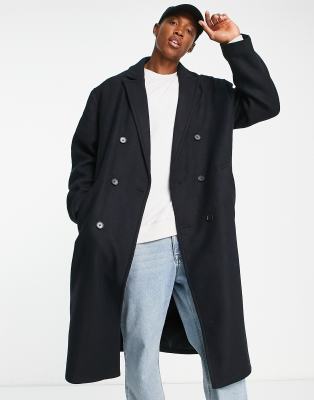 ASOS DESIGN oversized wool mix overcoat in navy