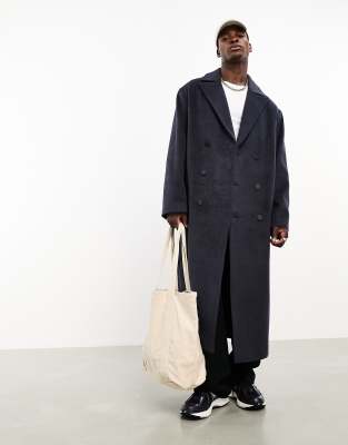 ASOS DESIGN oversized wool mix overcoat in navy-Auburn