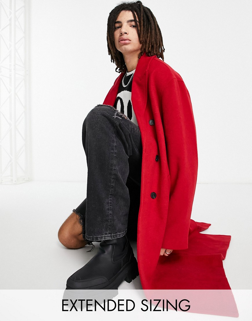 ASOS DESIGN oversized wool mix overcoat in red