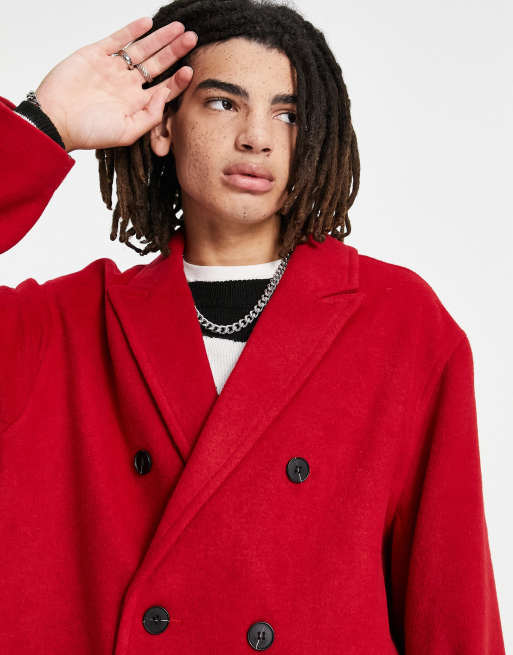 ASOS DESIGN oversized wool mix overcoat in red | ASOS