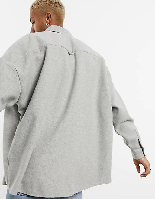 ASOS DESIGN oversized wool mix overshirt in light grey