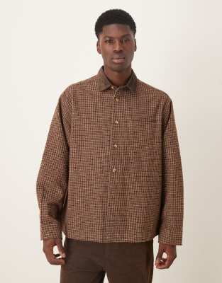 Asos Design Oversized Wool Mix Plaid Shirt In Brown