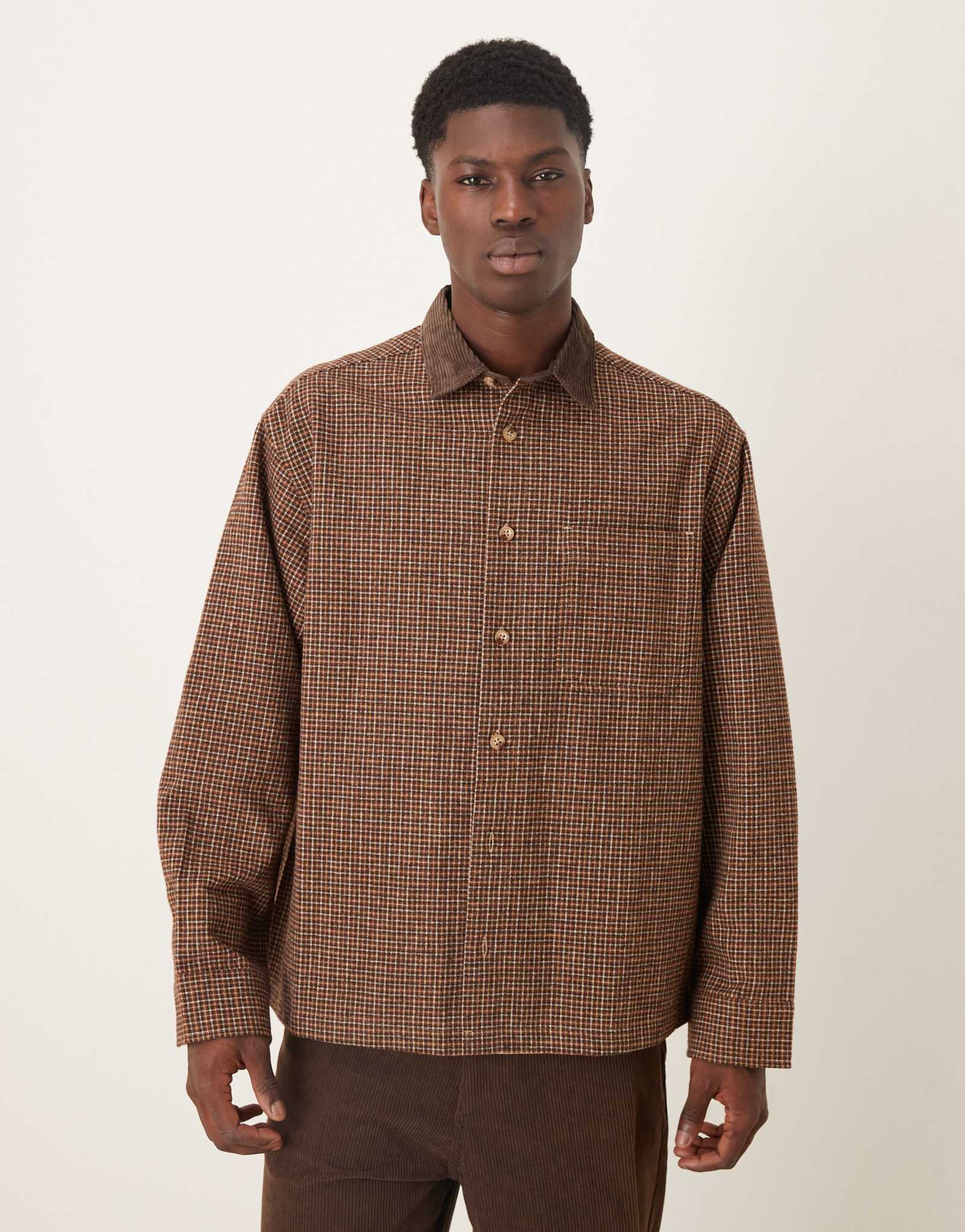 ДИЗАЙНЕРСКАЯ рубашка в клетку оверсайз из шерстяной смеси ASOS DESIGN коричневого цвета