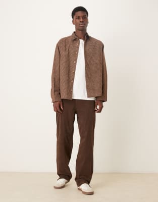 Asos Design Oversized Wool Mix Plaid Shirt In Brown