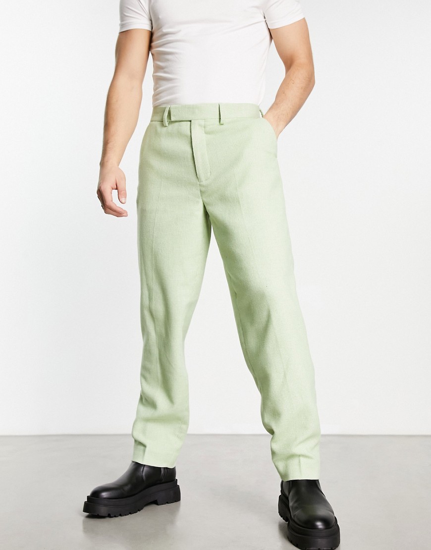 ASOS DESIGN oversized wool mix smart trousers in sage micro check-Green