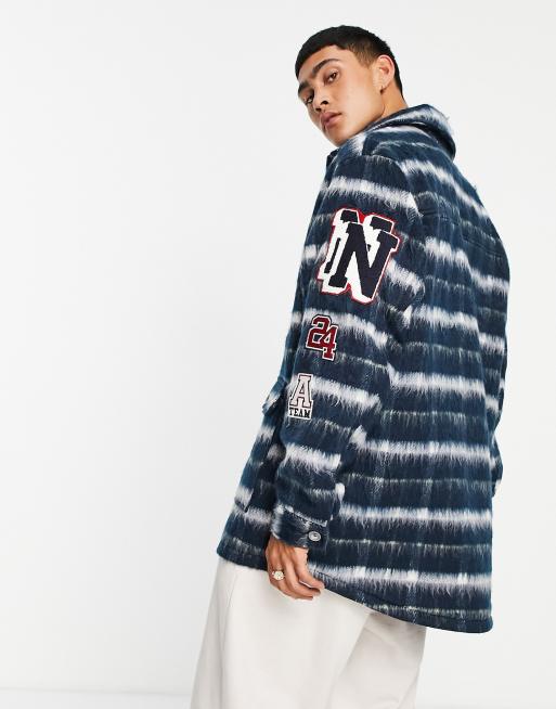 ASOS DESIGN oversized wool mix varsity shacket in navy check