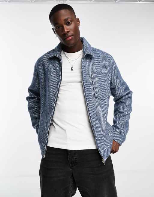 ASOS DESIGN oversized wool mix western jacket in blue herringbone