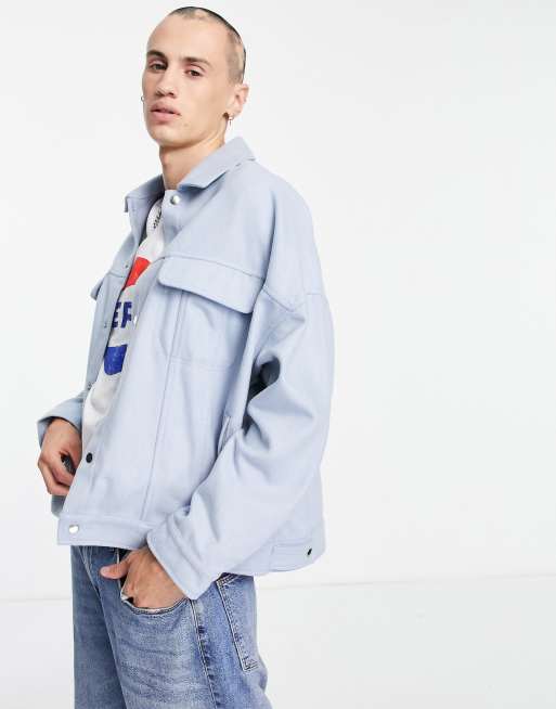 ASOS DESIGN oversized wool mix western jacket in icy blue