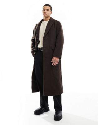 Asos Design Oversized Wool-rich Overcoat In Brown