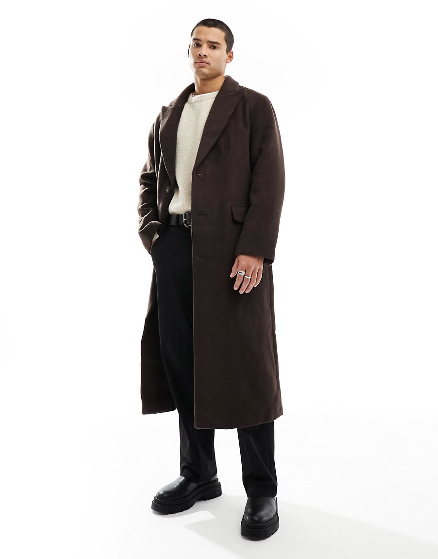 Asos Design Oversized Wool-rich Overcoat In Brown