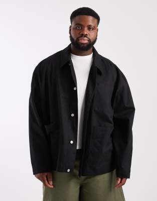 Asos Design Oversized Worker Jacket In Black