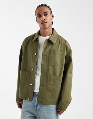 Asos Design Oversized Worker Jacket In Green