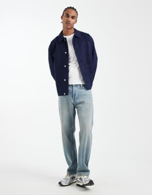 Asos Design Oversized Worker Jacket In Blue