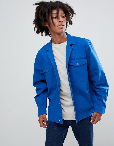 ASOS DESIGN oversized worker shirt with revere collar in blue - view 1