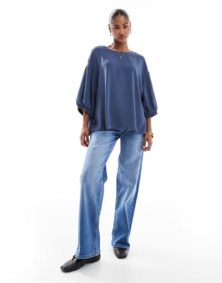 Asos Design Oversized Woven Tee In Blue