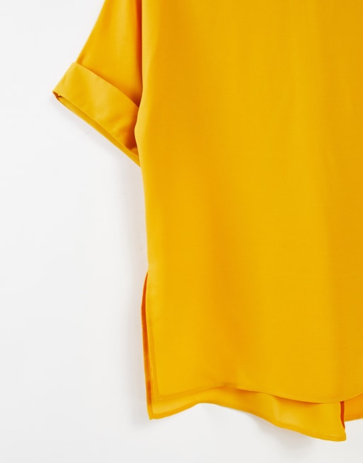 ASOS DESIGN oversized woven tee with roll sleeve in amber, 3 of 4