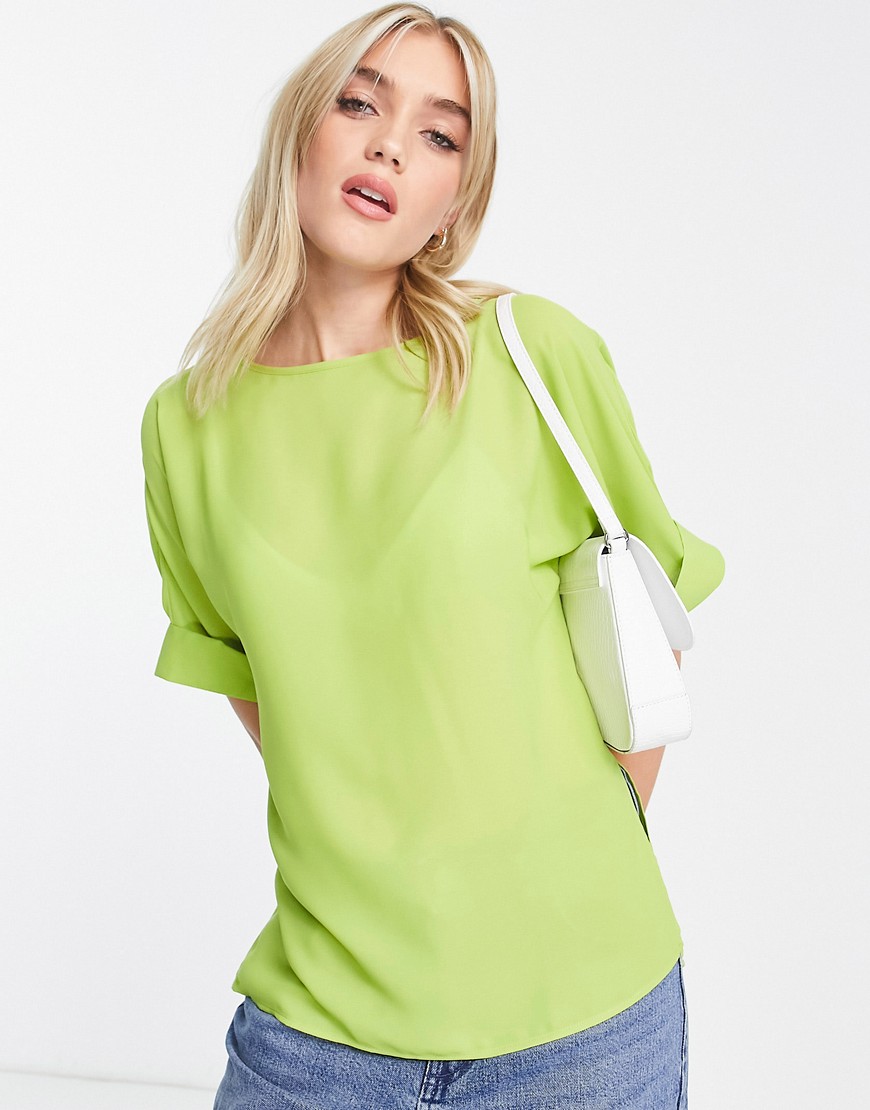 ASOS DESIGN oversized woven tee with roll sleeve in lime-Green