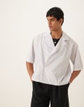 [ASOS DESIGN] ASOS DESIGN oversized wrap detail pinstripe shirt in white XL WHITE