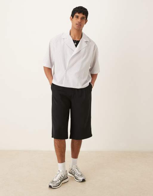 ASOS DESIGN oversized wrap detail pinstripe shirt in white, 2 of 4