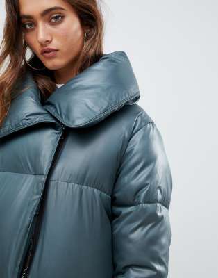 wrap front puffer jacket