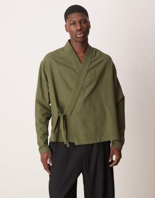 Asos Design Oversized Wrap Front Shirt In Black