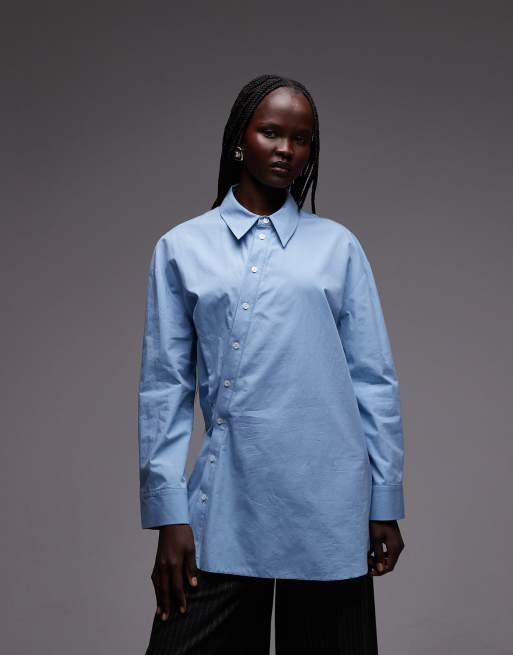 ASOS DESIGN oversized wrap over shirt in blue, 2 of 4