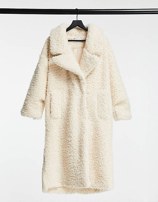ASOS DESIGN Oversized XL borg coat in cream