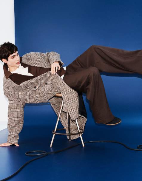 ASOS DESIGN oversized ytterrock i ulllook med brunt rutmönster - view 1