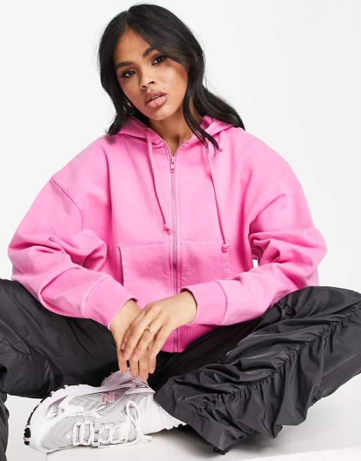 Oversized pink zip online up hoodie