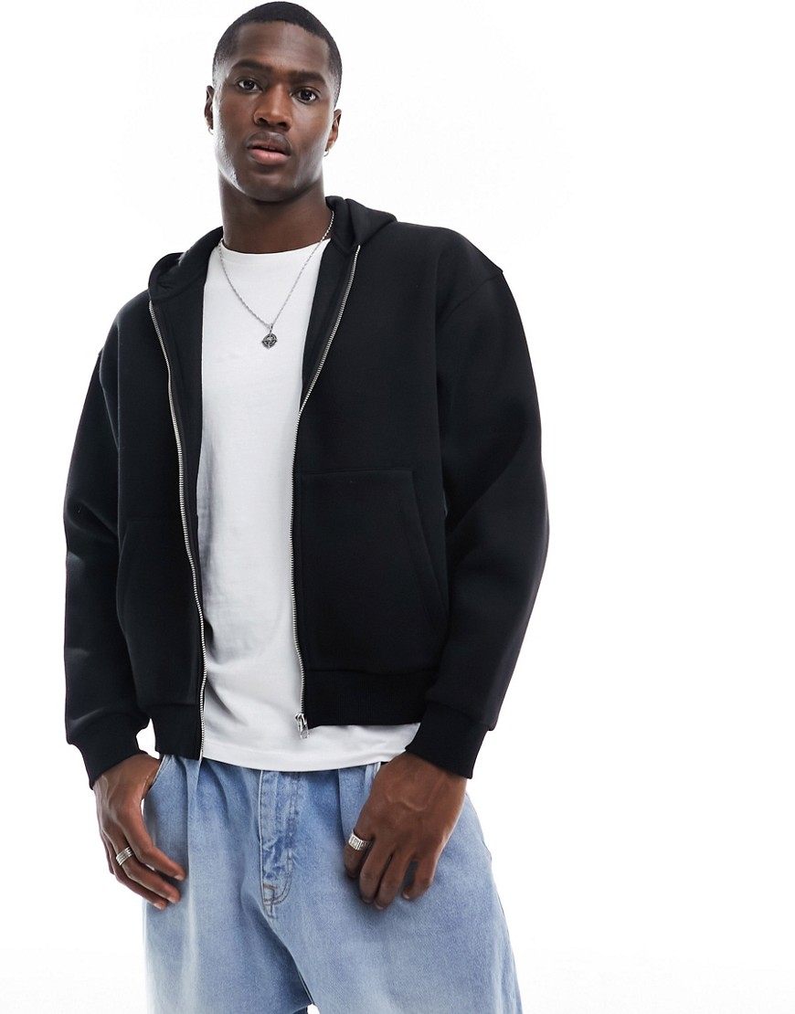 ASOS DESIGN oversized zip through boxy hoodie in black