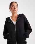 [ASOS DESIGN] ASOS DESIGN oversized zip-through brushback hoodie in black L BLACK