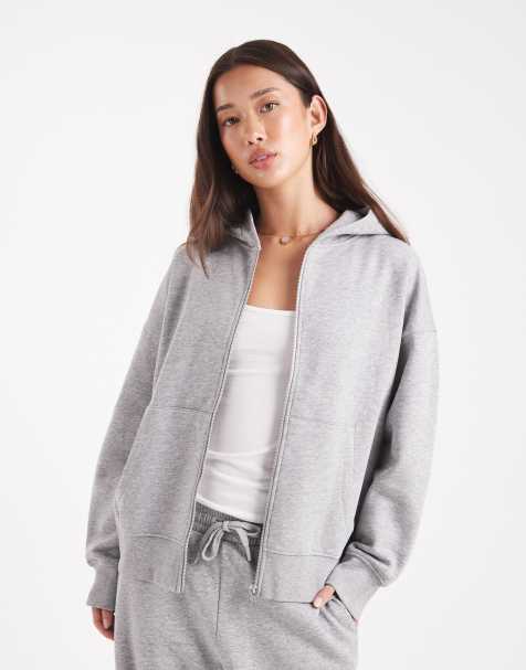 ASOS DESIGN oversized zip through brushback hoodie in grey marl - view 1