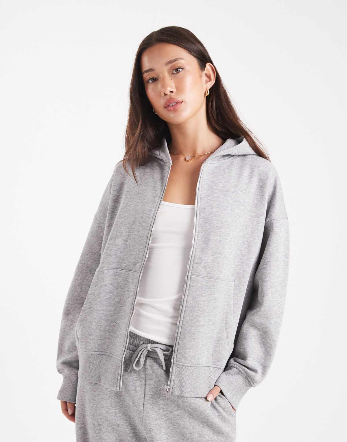 ASOS DESIGN oversized zip through brushback hoodie in grey marl