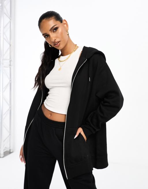 ASOS DESIGN oversized zip through co-ord hoodie in black | ASOS