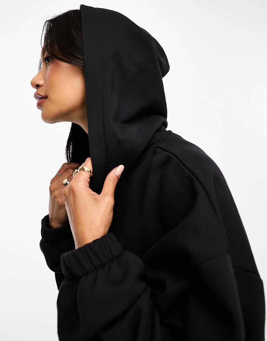 ASOS DESIGN oversized zip through crop hoodie in black