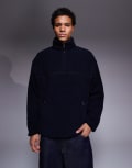 [ASOS DESIGN] ASOS DESIGN oversized zip through funnel neck borg sweatshirt in navy S Sky captain