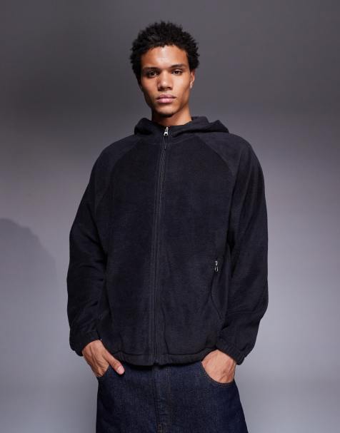 ASOS DESIGN oversized zip through funnel neck fleece hoodie in charcoal - view 1