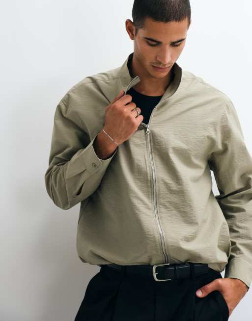 ASOS DESIGN oversized zip through funnel neck jacket in stone, 2 of 5